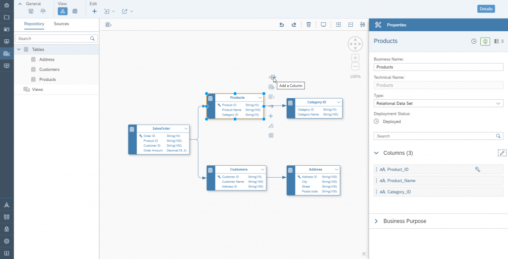 Data Warehouse Cloud: ER Modell & Business Catalog