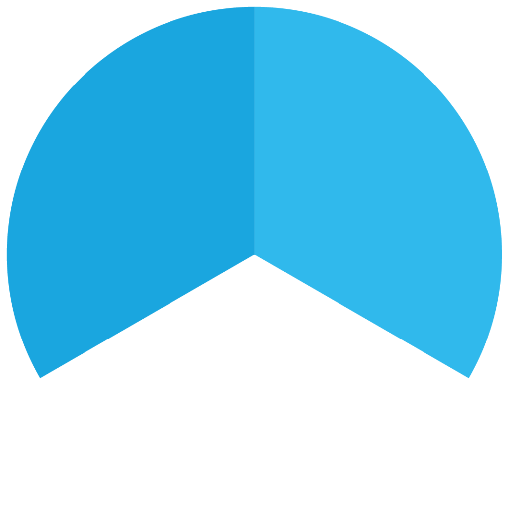 Tortendiagram mit drei gleichgroßen Flächen in unterschiedlichen Blautönen. Eins von drei Teilen ist nicht zu sehen.