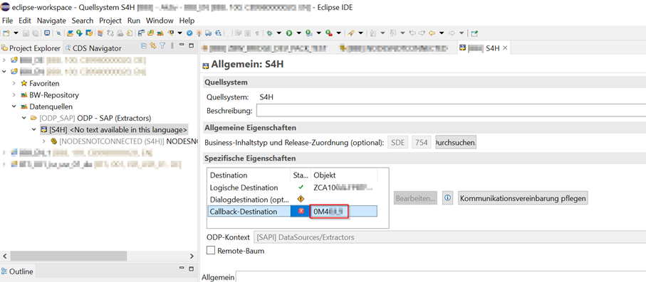 SAP BW Bridge - Callback Destination Schritt 2