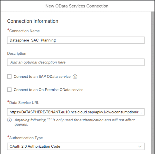 SAC: Erstellung der OData Services Connection (2/3)