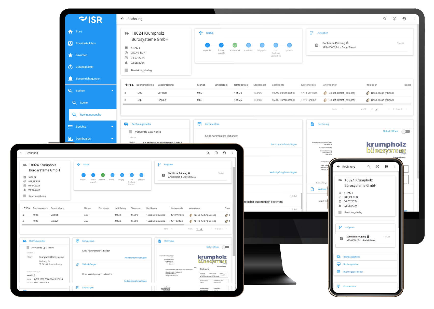 ISR Accounts Payable Flow Software auf unterschiedlichen Devices (Desktop, Tablet, Smartphone)