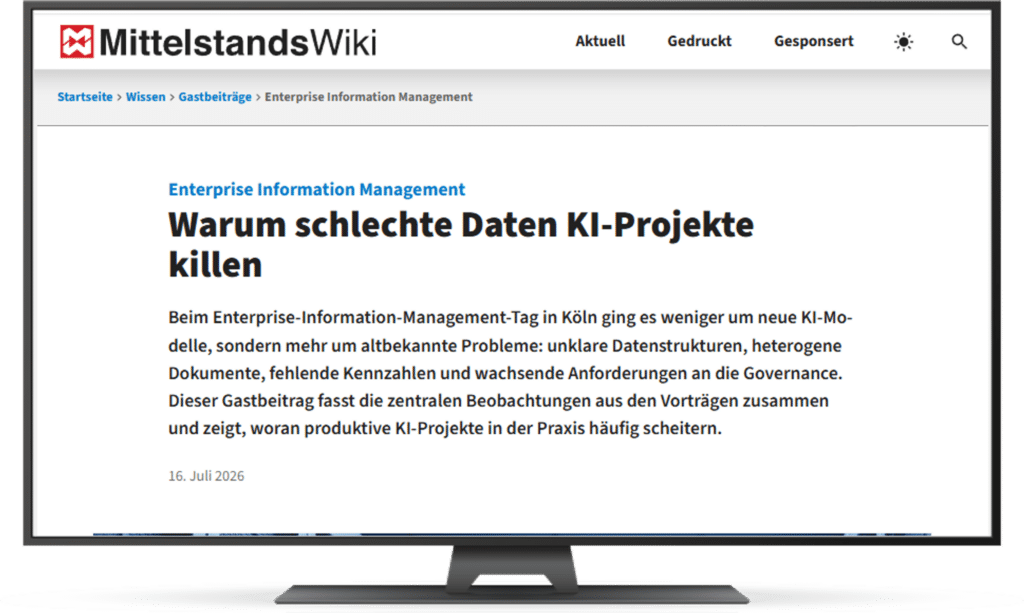 Vorschaubild des Artikels im MittelstandsWiki zu EIM, Daten und KI-Projekten heise-Verlag