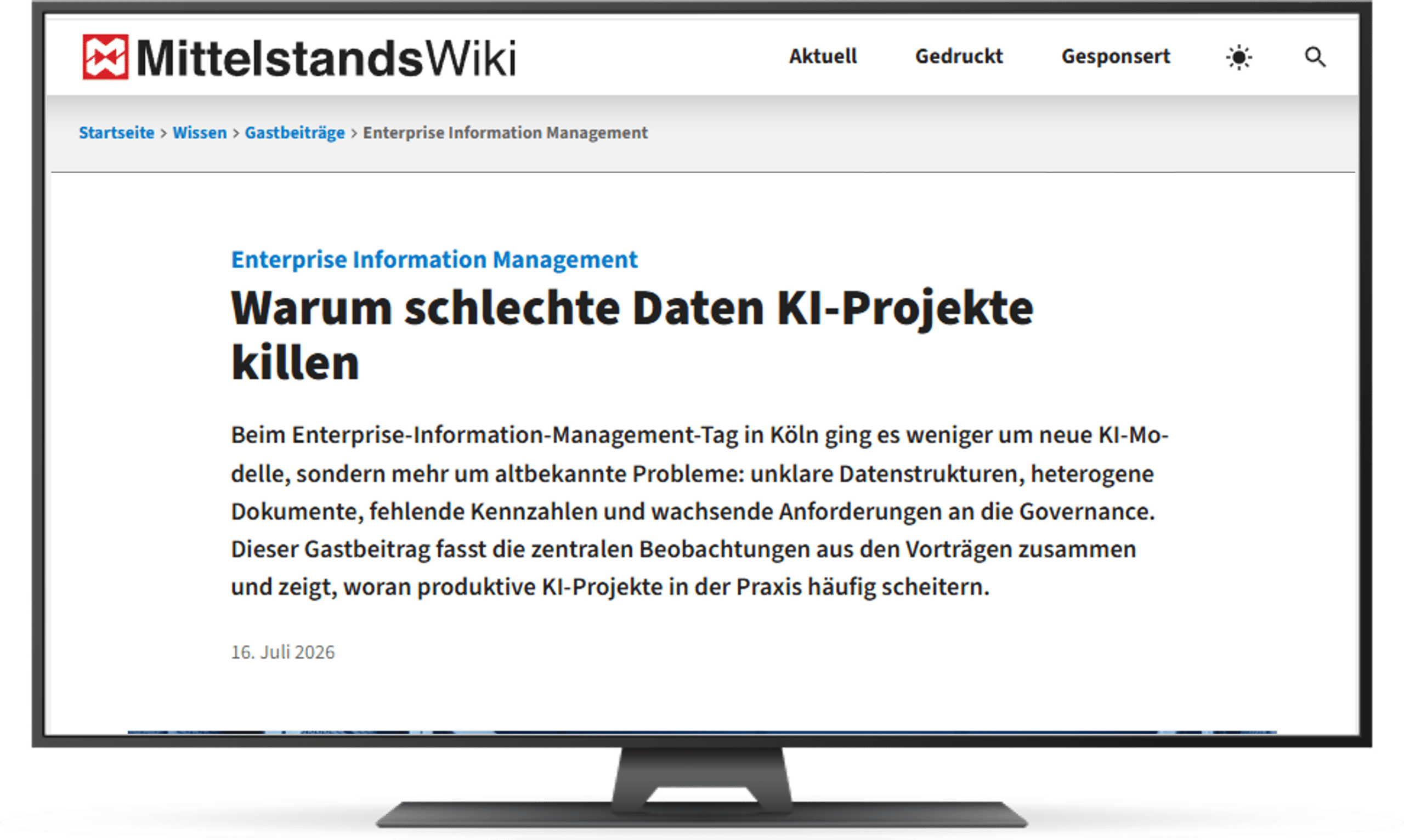 Vorschaubild des Artikels im MittelstandsWiki zu EIM, Daten und KI-Projekten heise-Verlag