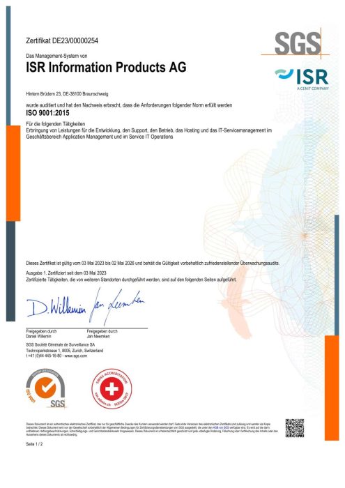 ISO 9001 Zertifikat Seite 1