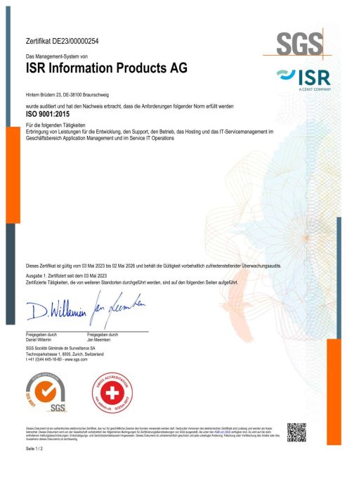 ISO 9001 Zertifikat Seite 1